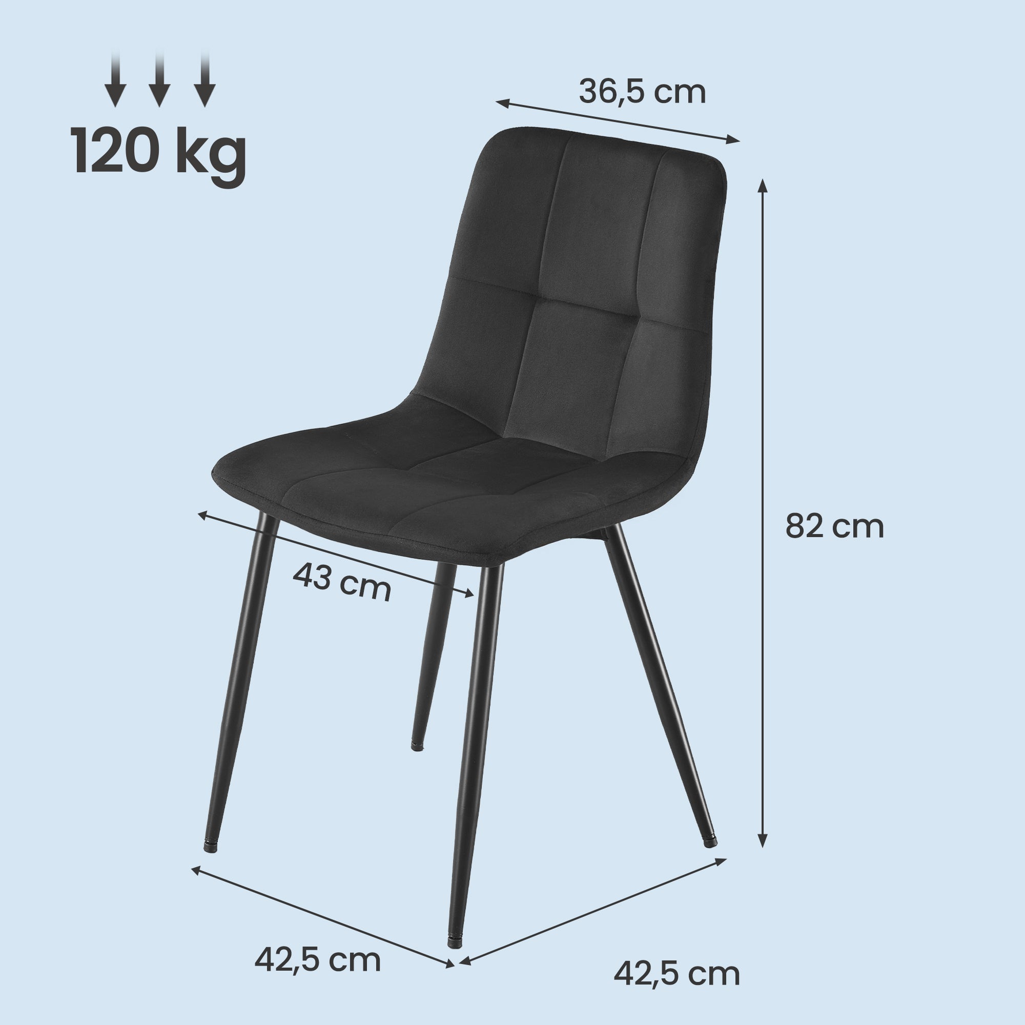 Lot de 4 Chaises Rembourrées en Velours, Chaises de Salle à Manger, Pieds Réglables, pour Cuisine, Salon, Noir - 4