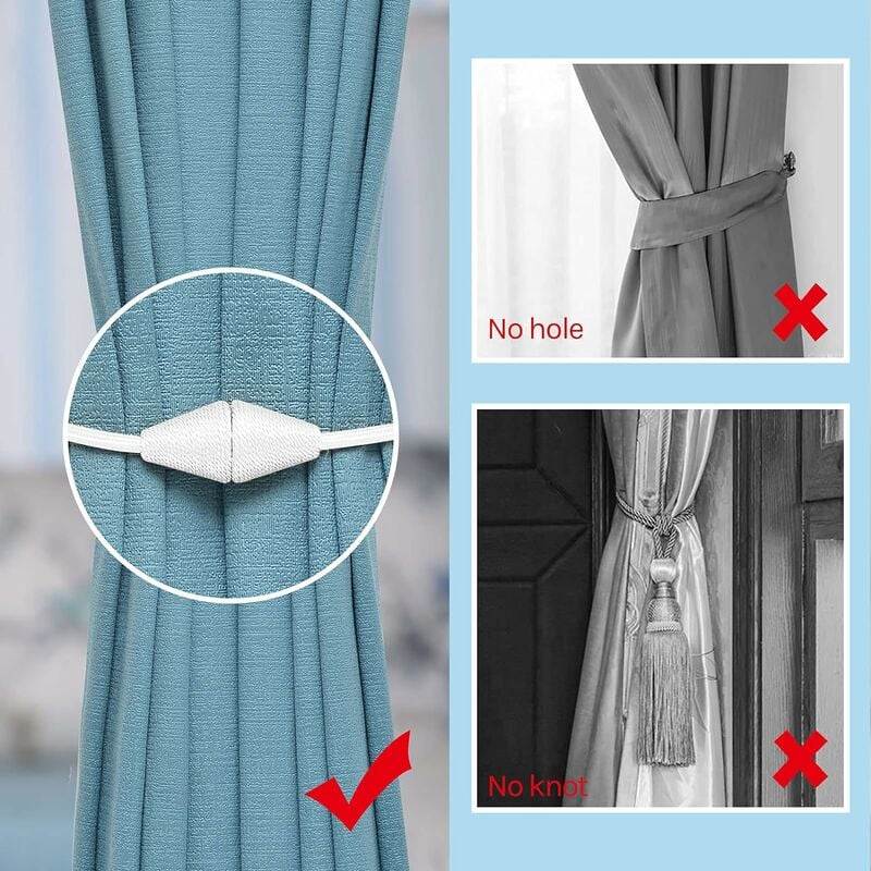 Attaches Magnétiques Pour Rideaux - Lot De 2 - Style Tissé à La Main - Rouge - Installation Sans Perçage - Idéal Salon Ou Bureau - 12