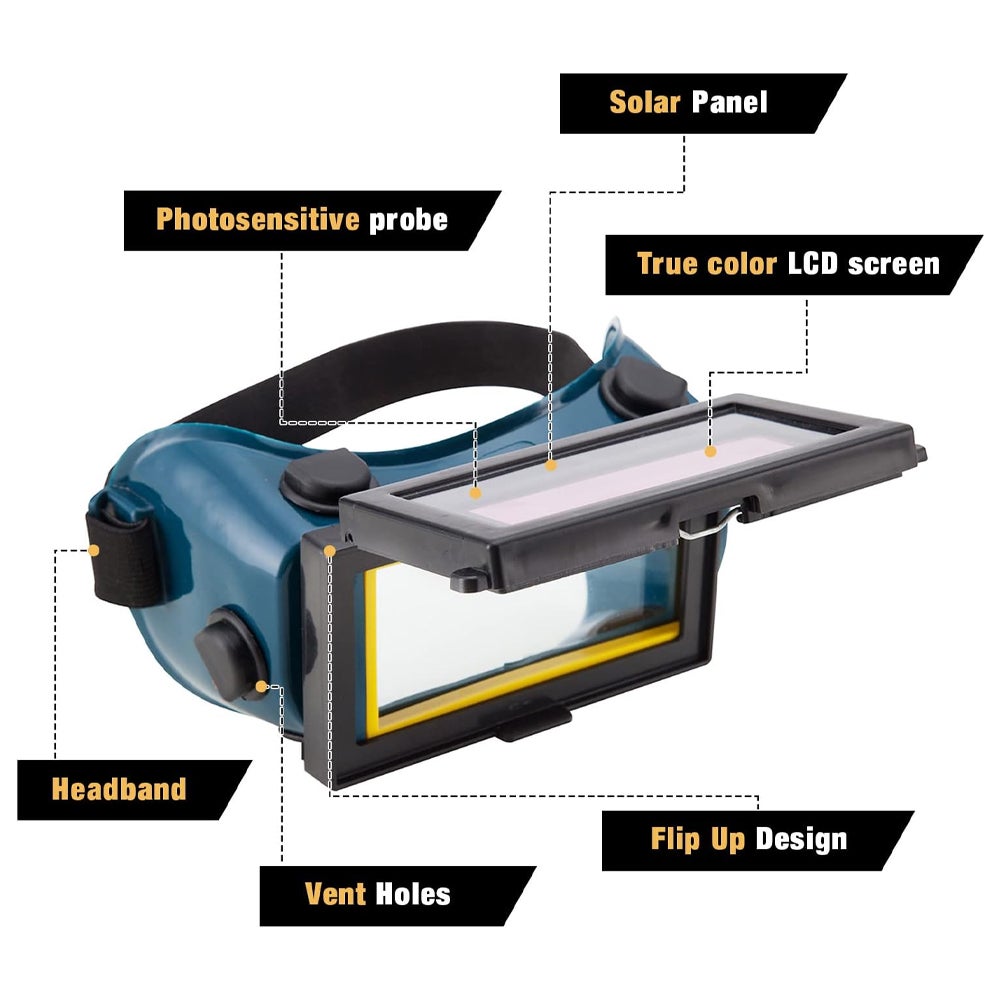 Lunettes de soudage à écran LCD et à énergie solaire, à obscurcissement automatique, protection des yeux avec bandeau (vertes) - 4