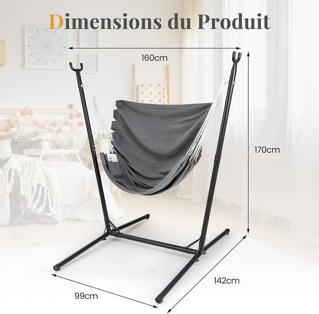 Sedia amaca con supporto, amaca a dondolo per interni ed esterni