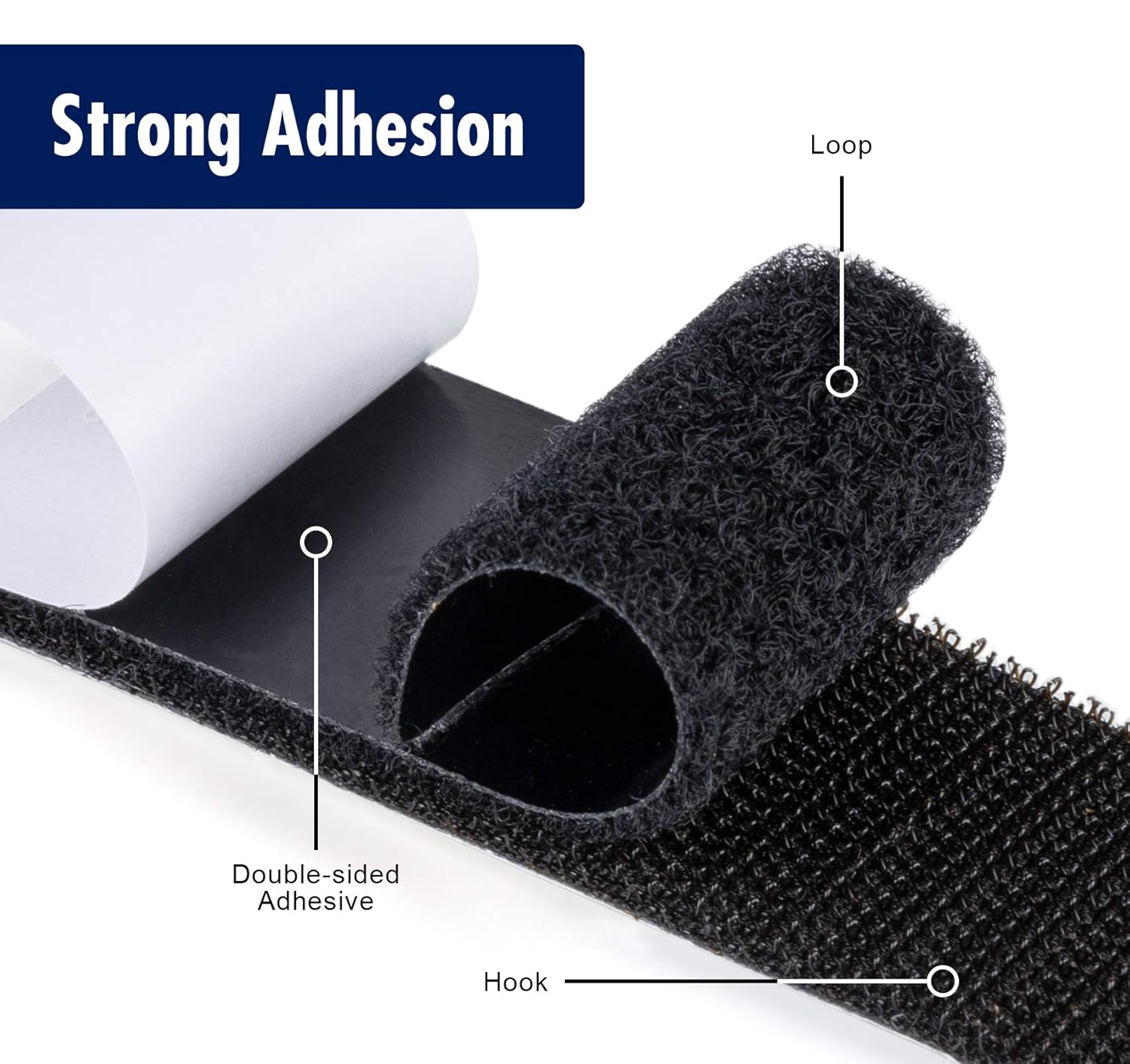 Nastro Adesivo Con Gancio E Anello, Nastro Adesivo Autoadesivo, Resistente, Riutilizzabile, Nastro Di Fissaggio Posteriore Biadesivo, Nero, 5 Cm-2 M - Foto 7