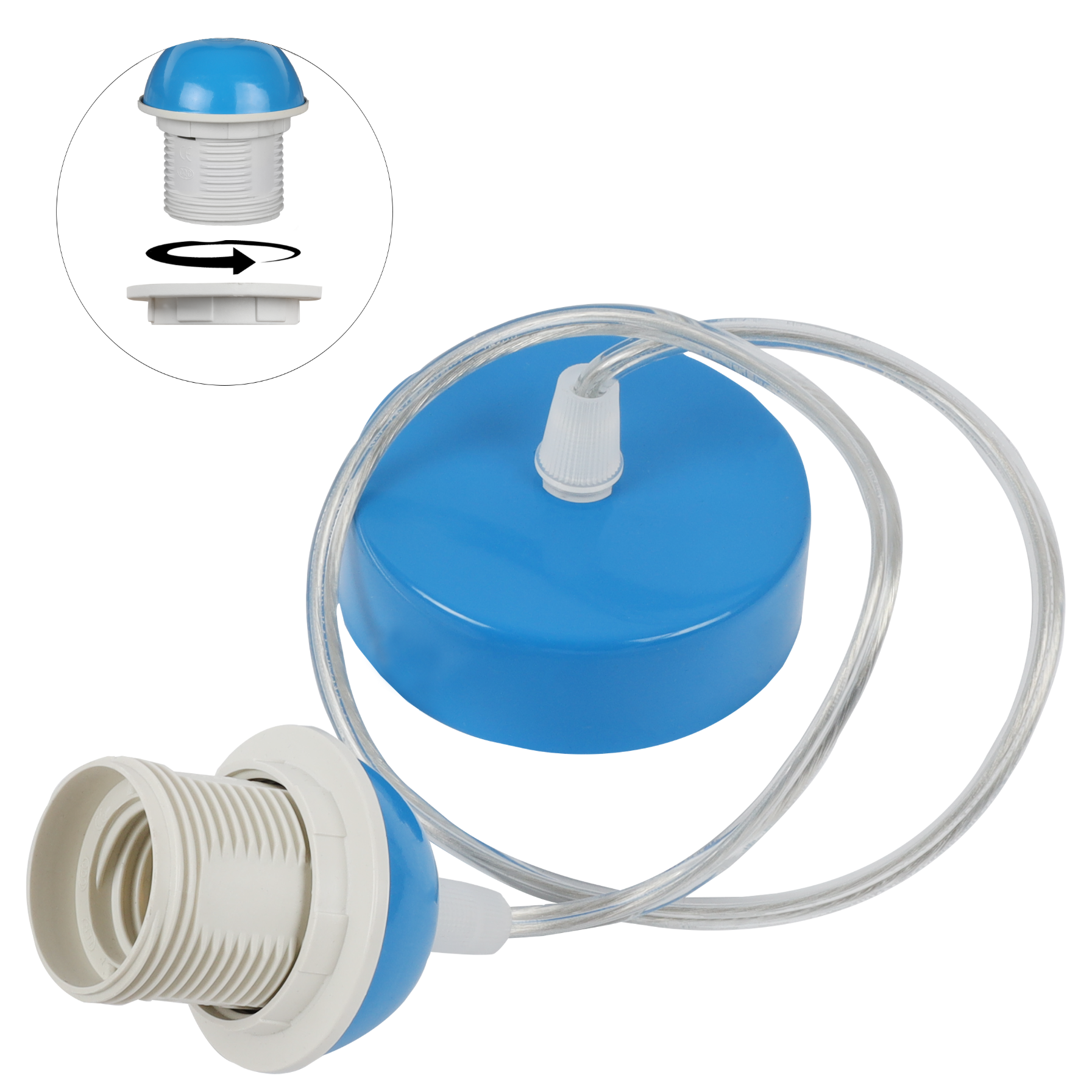 Zawiesie do lampy wiszącej 72,5cm oprawka stożek E27 biało-niebieska