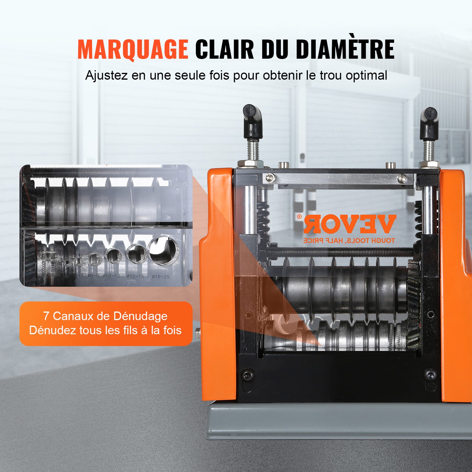Machine à Dénuder Électrique 60W VEVOR, Dénudeur de Câble 1,5–25 mm, 6 Canaux Ronds + 1 Plat, Réglage Visible pour Recyclage Fil de Cuivre - 5