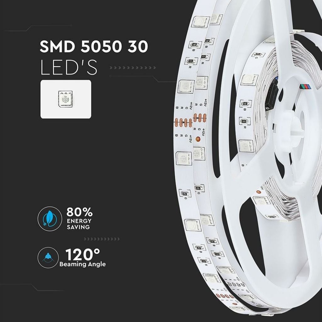 Ruban LED RGB 5m – SMD5050 30LED/m – 12V – Optonica – IP20 – Neuf