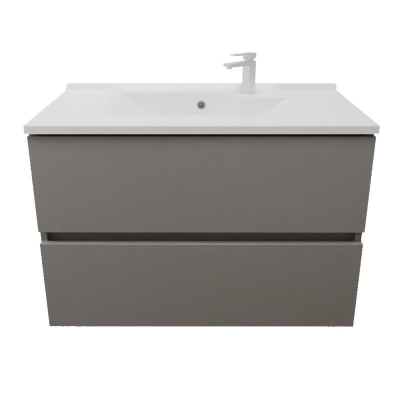 Meuble salle de bain suspendu 80 cm ROSALY INOX | coloris Gris | vasque en Résine - 2