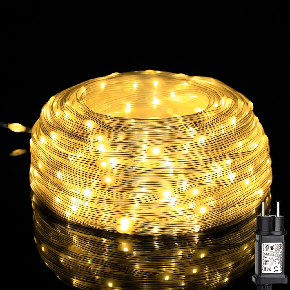 10M 100 diod LED Łańcuch świetlny na imprezę Ciepła biel łańcuch świetlny na choinkę, zasilany prądem z 8 trybami pracy,funkcja zapamiętywania