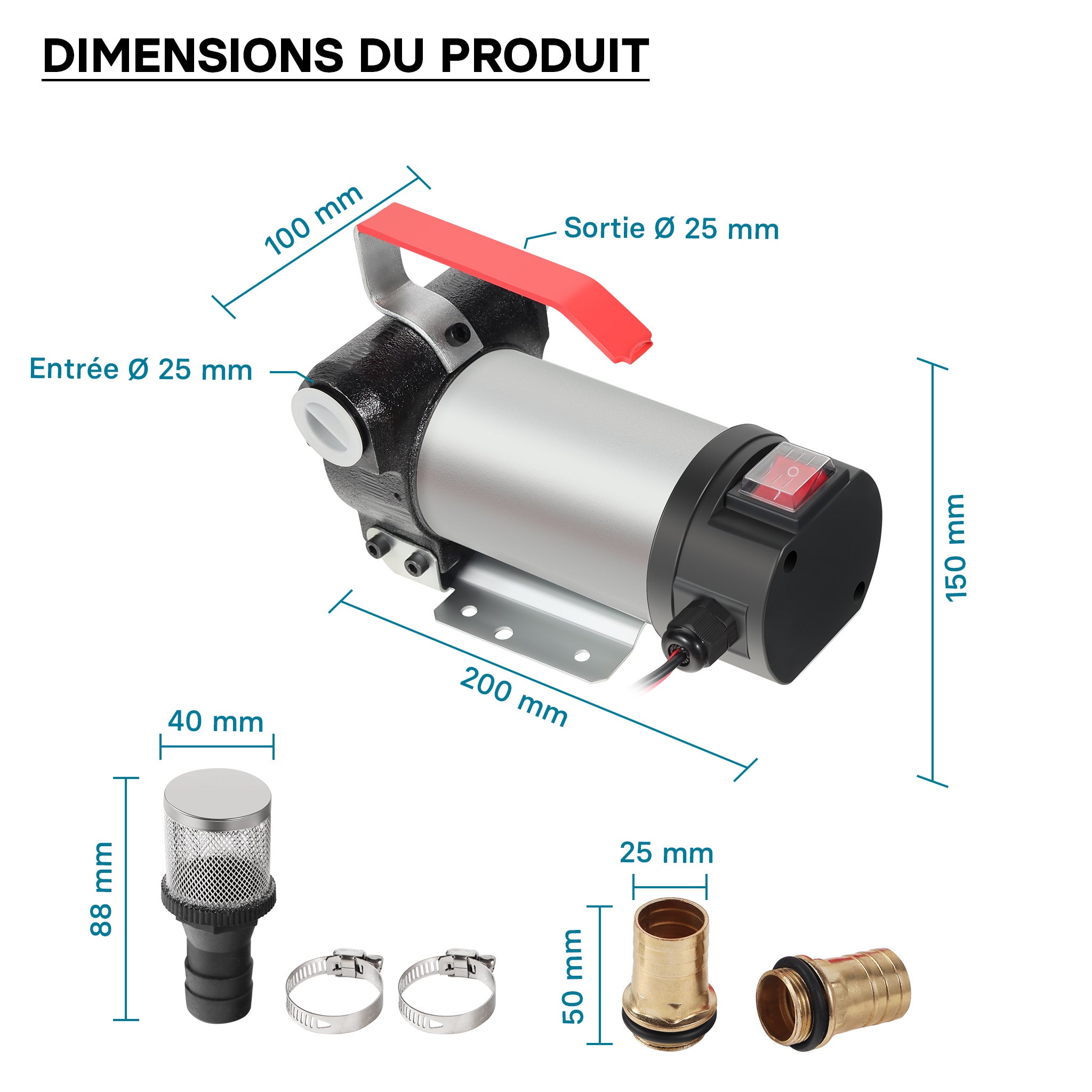Wiltec Pompe d'aspiration à Fuel Diesel auto-amorçante – 12 V / 150 W / 40 l/min – avec Bornes de batterie – Pour gazole et huile de diesel, vidang... - 6