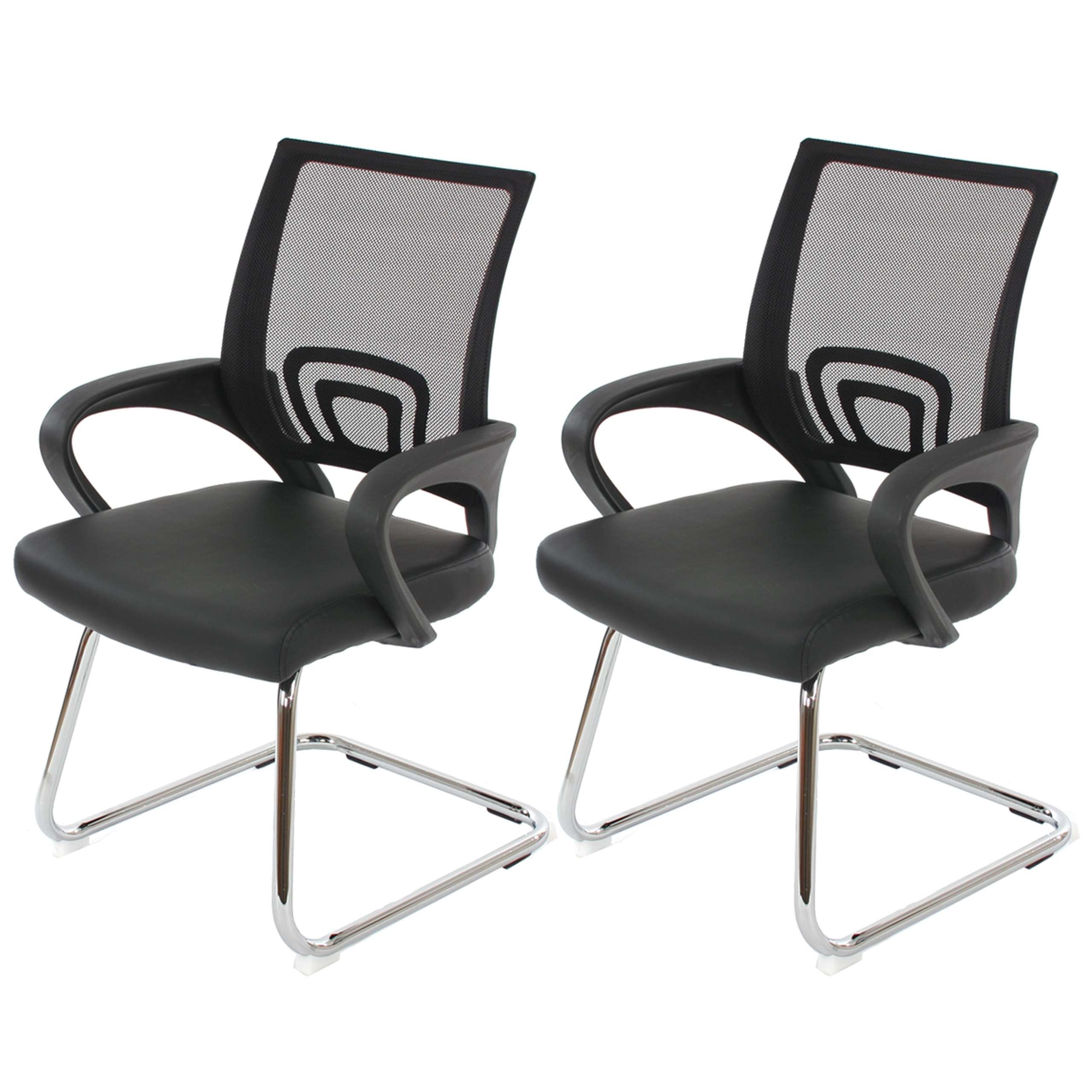 Lot De 2 Chaises De Bureau Sans Roulettes FYLICA - Dossier Maille Respirante Et Base Traîneau - Noir