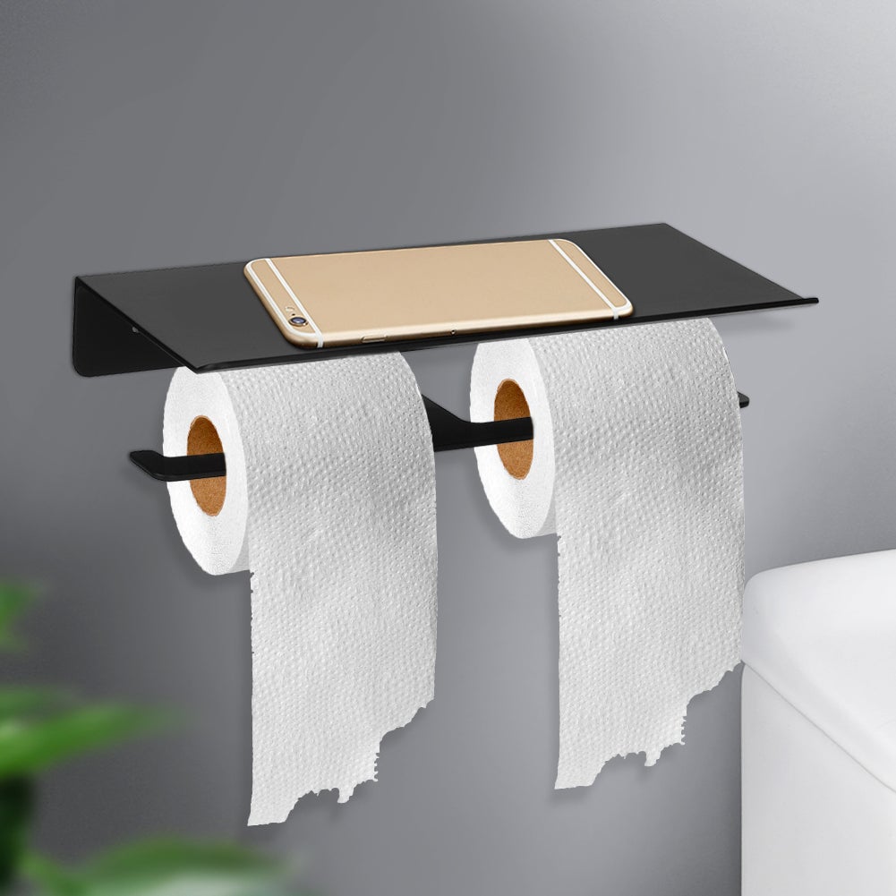 Aluminiowy, ścienny uchwyt na papier toaletowy Space; podwójny podajnik na chusteczki