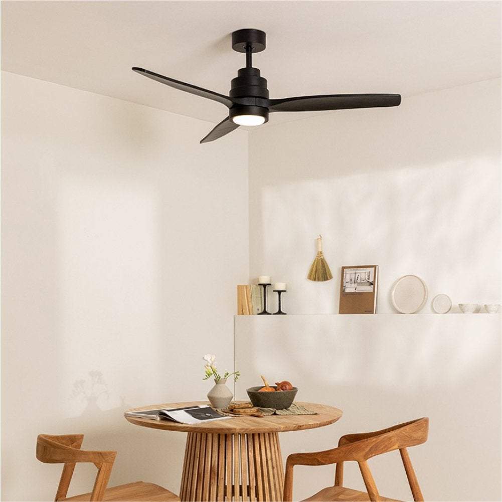Ventilateur De Plafond 132cm Avec Lumière Et Télécommande - Pales Bois Naturel Noir, 40W Silencieux, 6 Vitesses, Mode Été/Hiver Programmable