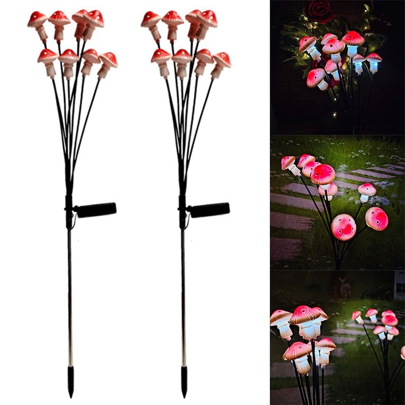 2 Lampki ścieżkowe krajobrazowe, lampki grzybki solarne do użytku zewnętrznego, wodoszczelne lampki ogrodowe IP55, 8 lampek z ciepłym światłem