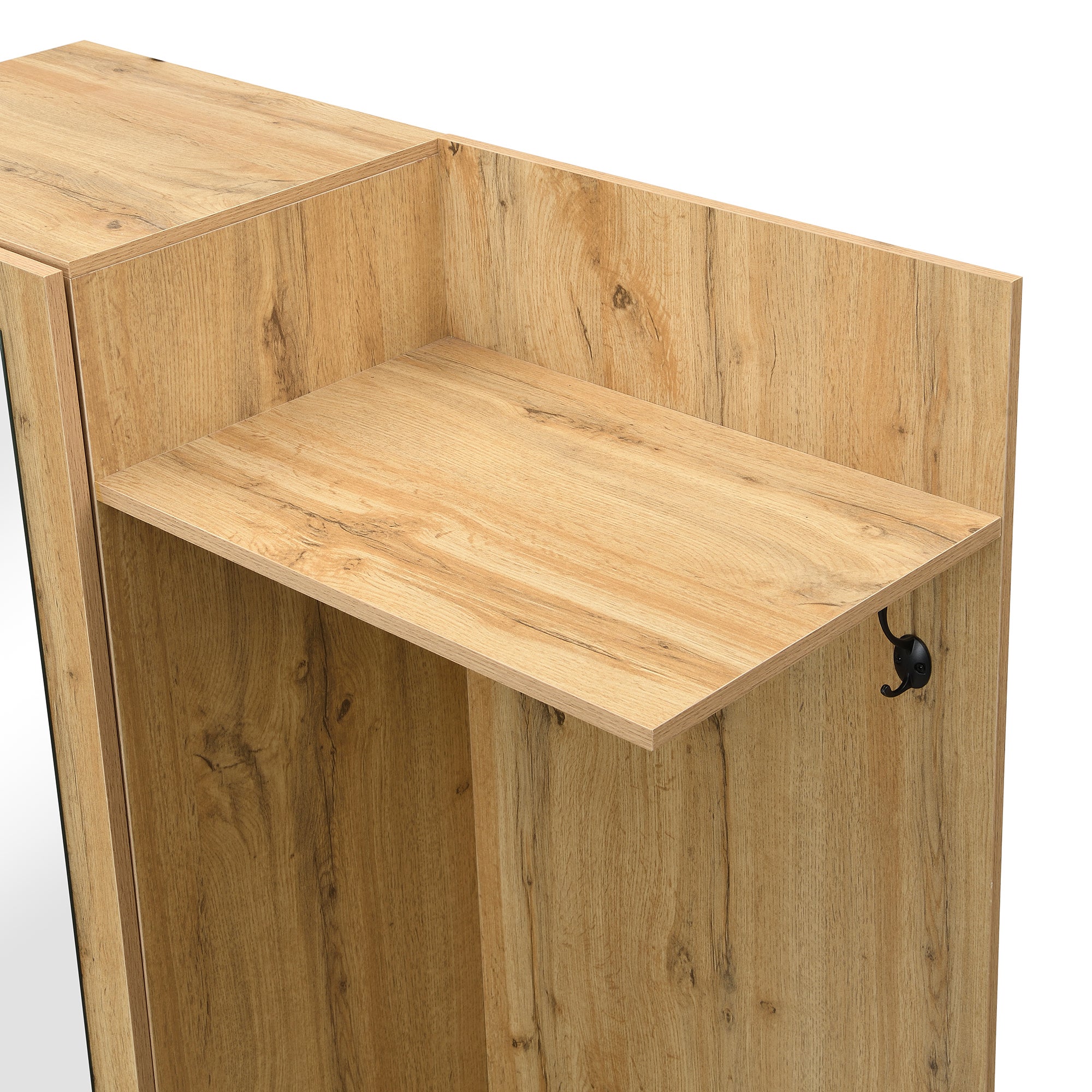 Ensemble de garde-robe avec 5 patères, miroir, meuble à chaussures, armoire intégrée avec étagères supérieures, tiroirs, compartiments de rangement - 8