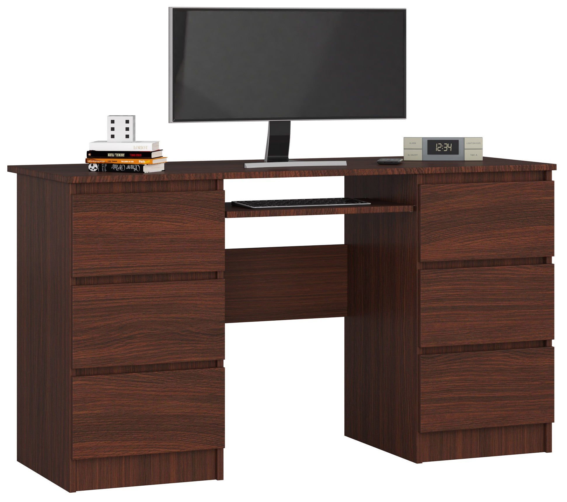 Biurko: 6 szuflad, drewno wenge, 135 x 77 x 50 cm