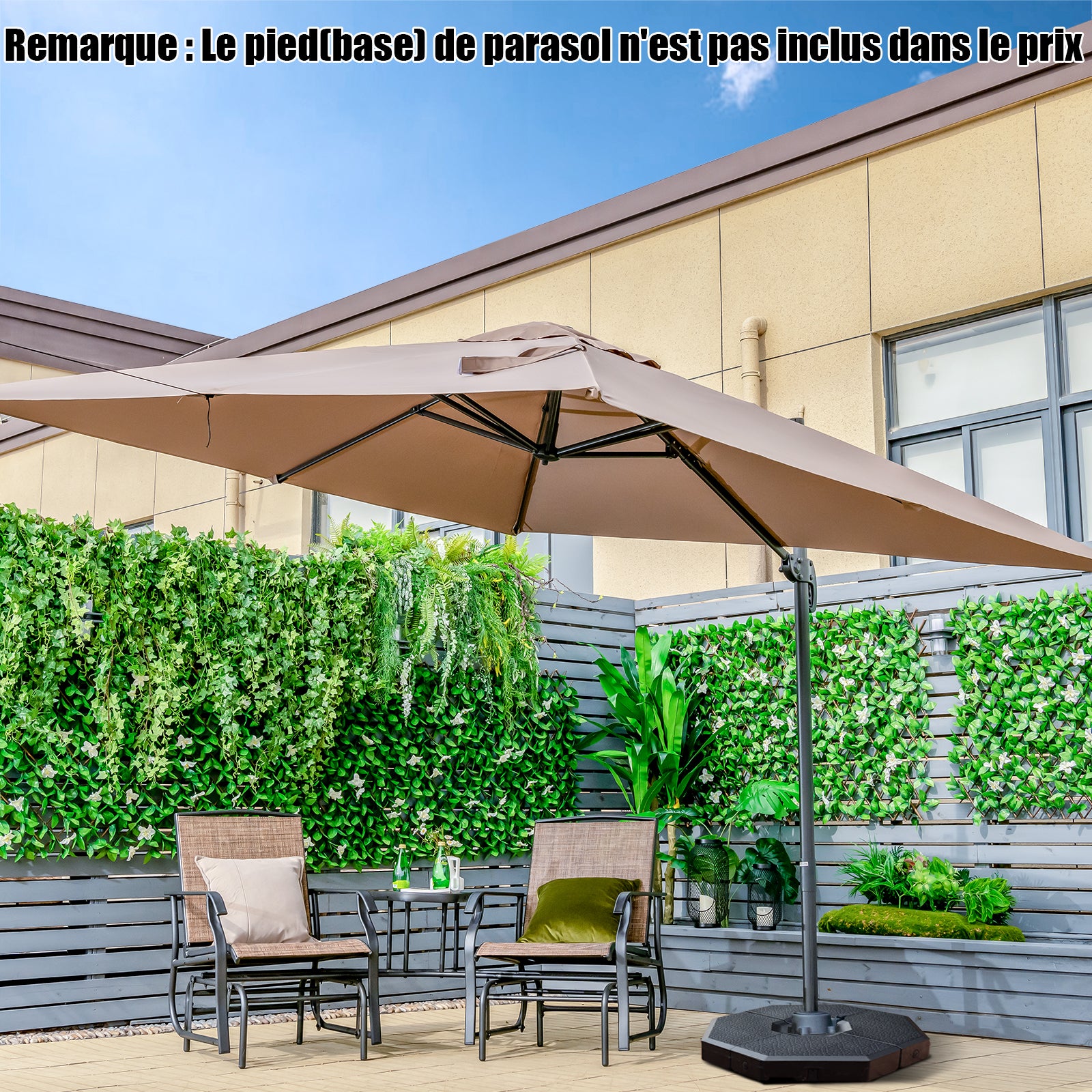 Guarda-chuva inclinável de 3x3M, guarda-chuva de jardim exterior dobrável, proteção UV de base cruzada rotativa de 360°, café - 9