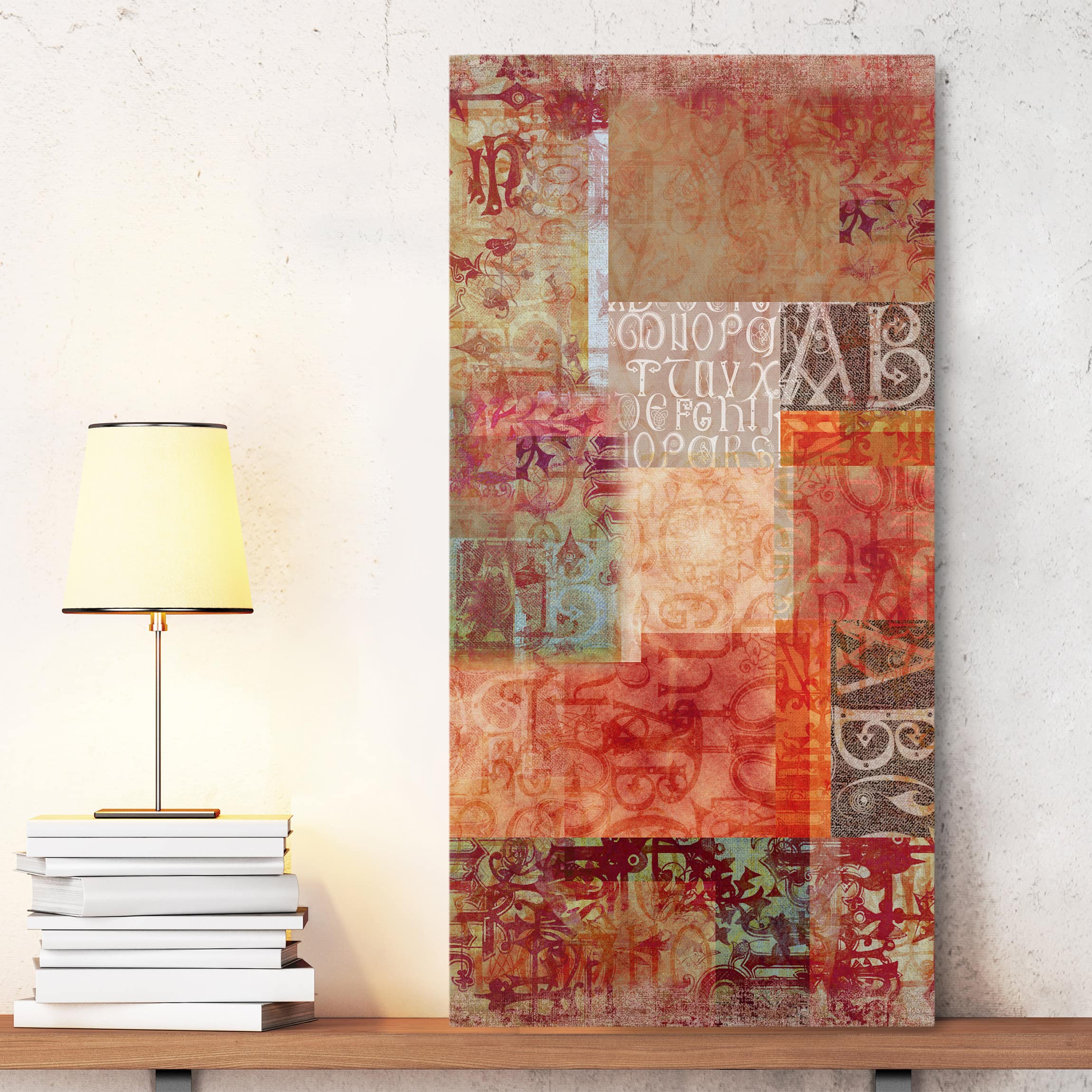 Lienzo cuadro en lienzo bastidor impresion en lienzo rojo shabby fotomontaje letras 123 cuarto de baño dormitorio salón pasillo 50 x 100 cm