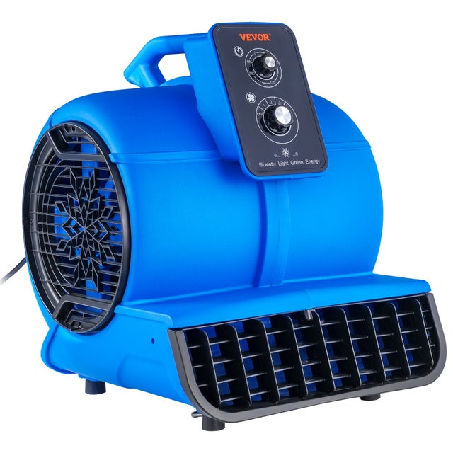 Ventilador de chão, 1250 RPM, 73 CFM, secador de alcatifa portátil, 4 ângulos de sopro, temporizador, 3 definições de velocidade para limpeza VEVOR