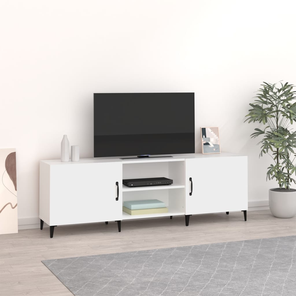 VidaXL Mueble Para TV De Madera Contrachapada – 80x36x50 Cm, Blanco, Con 2 Cajones Y 2 Compartimentos