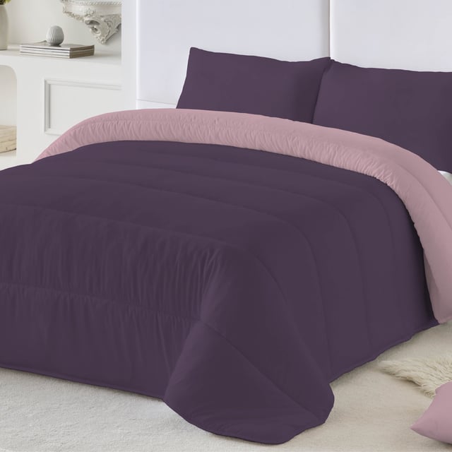 Naturals Home - Couette Nordique Bicolore - Grammage 300 grammes avec toucher plume - Lit 90 (90x200) - Aubergine / Vieux Rose