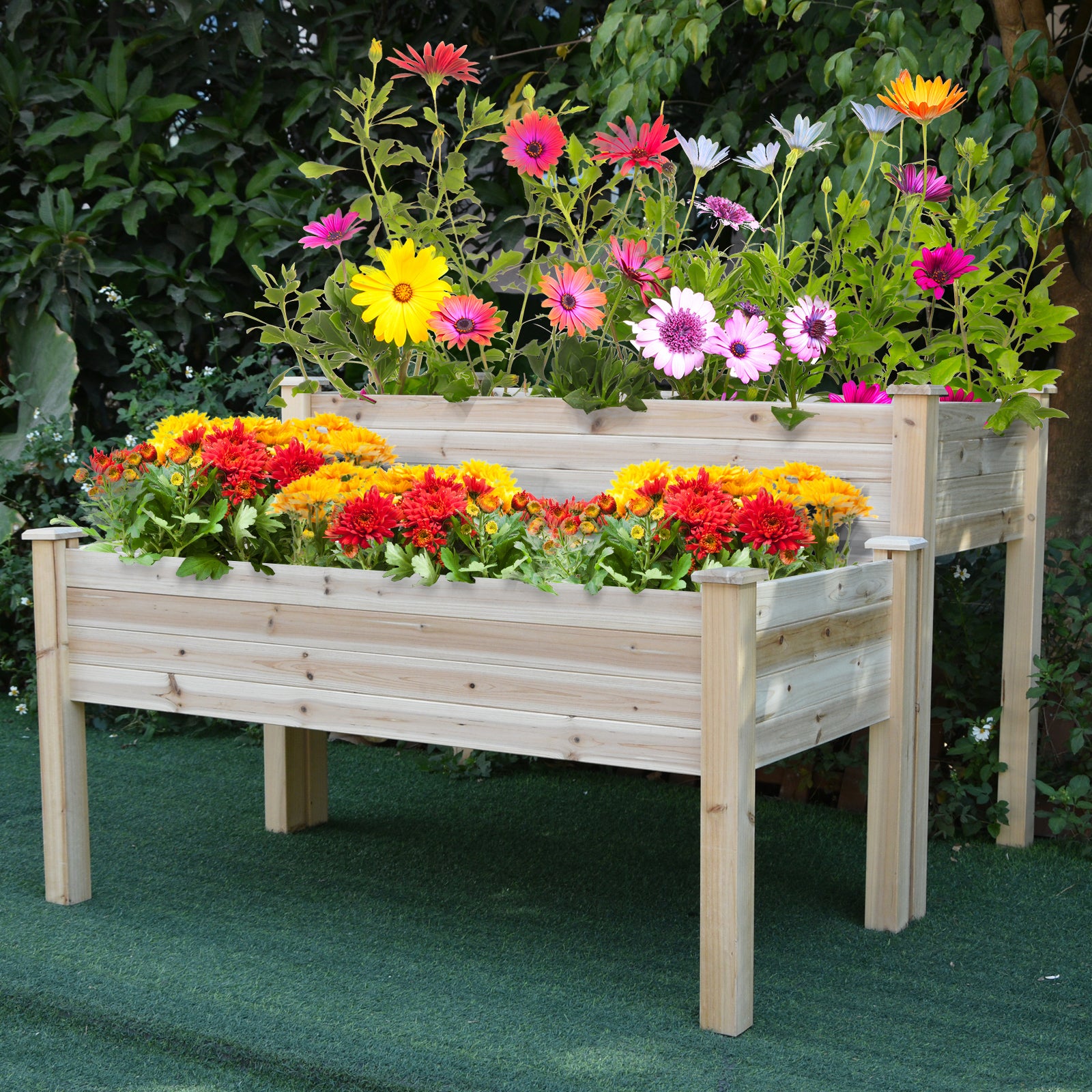 Fioriera Rialzata Da Esterno In Legno Di Abete | 2 Livelli Con Fori Drenaggio | 115x114x76 Cm