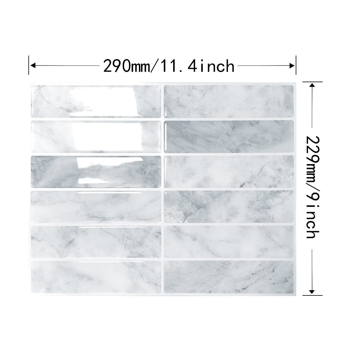 Lot de 10 crédences adhésives pour cuisine, salle de bain, carrelage mural, Blanc-gris - 2