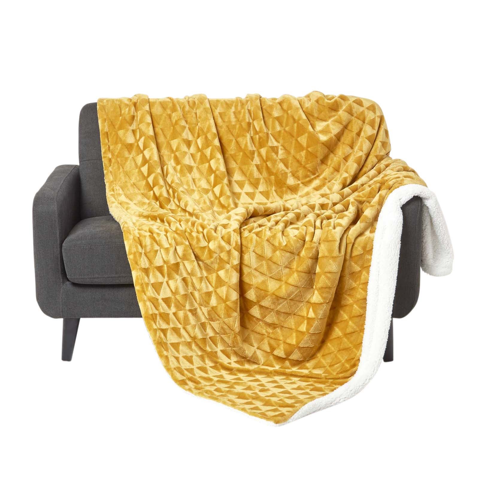 Homescapes Plaid polaire Jaune et revers sherpa, 200 x 230 cm - 2
