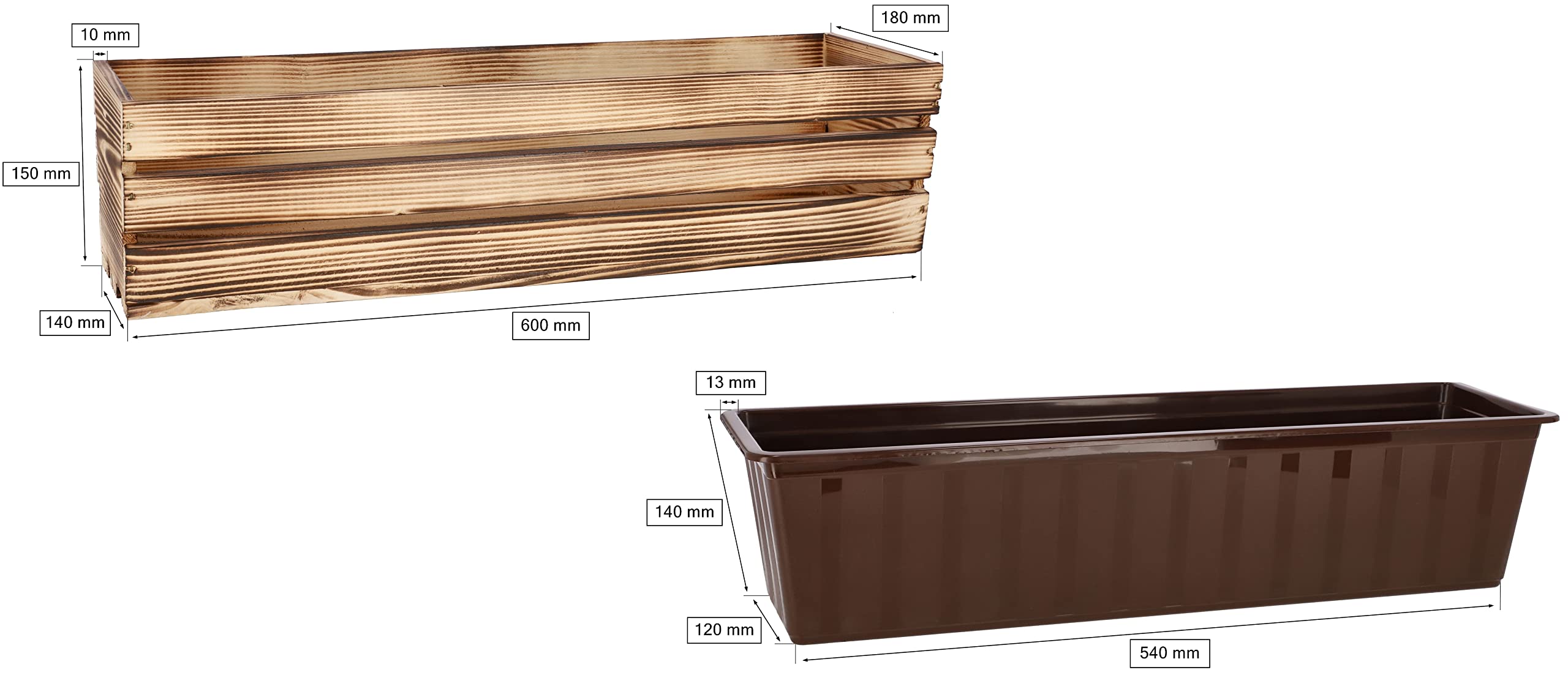 Jardinière en Bois Brûlée avec Insert en Plastique 60 x 18 x 15 cm - KOTARBAU - 2