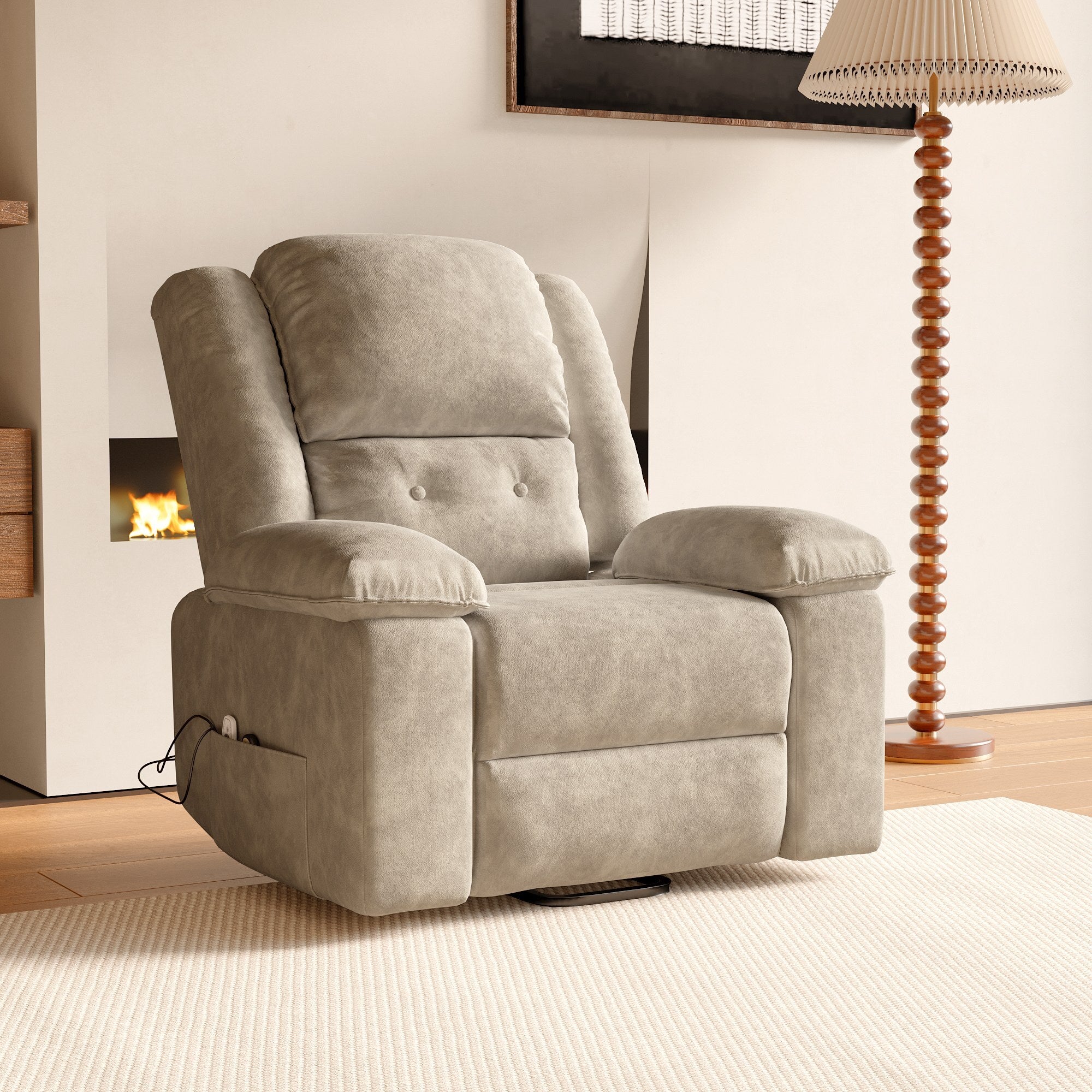 Fauteuil de Massage Électrique Releveur Chauffant avec 8 Points de Vibration - 83x53x106cm - Tissu Velours Marron - 3