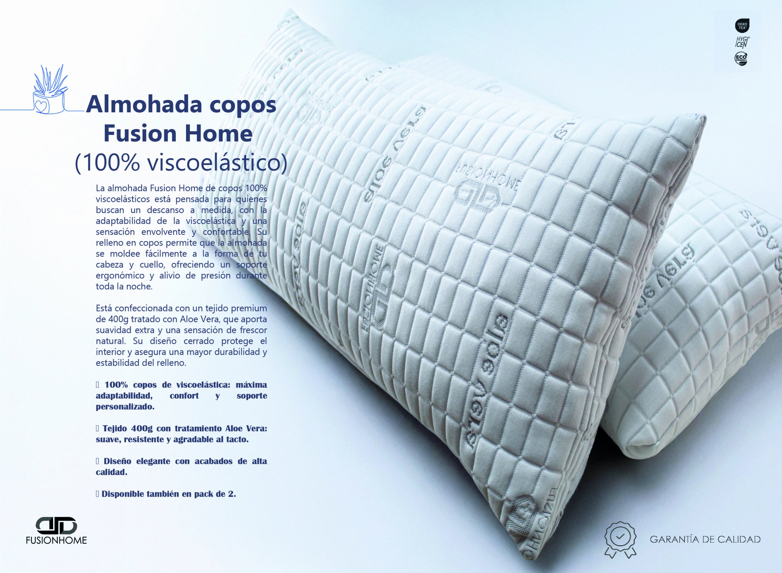 Pack 2 Almohadas Visco Aloe Vera 100% Copos Viscoelástica 75cm FusionHome - 5