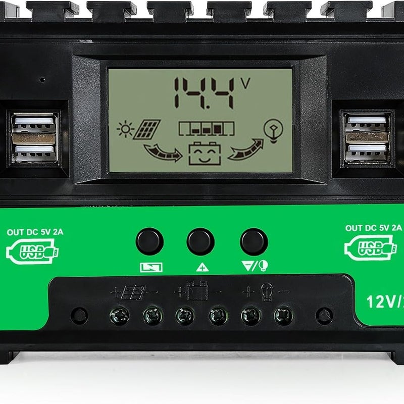 Kontroler Solarny MPPT 40A z 4 Portami USB – Regulator Baterii 12V/24V, Kompatybilny z Akumulatorami Kwasowo-ołowianymi, Żelowymi i Litowymi
