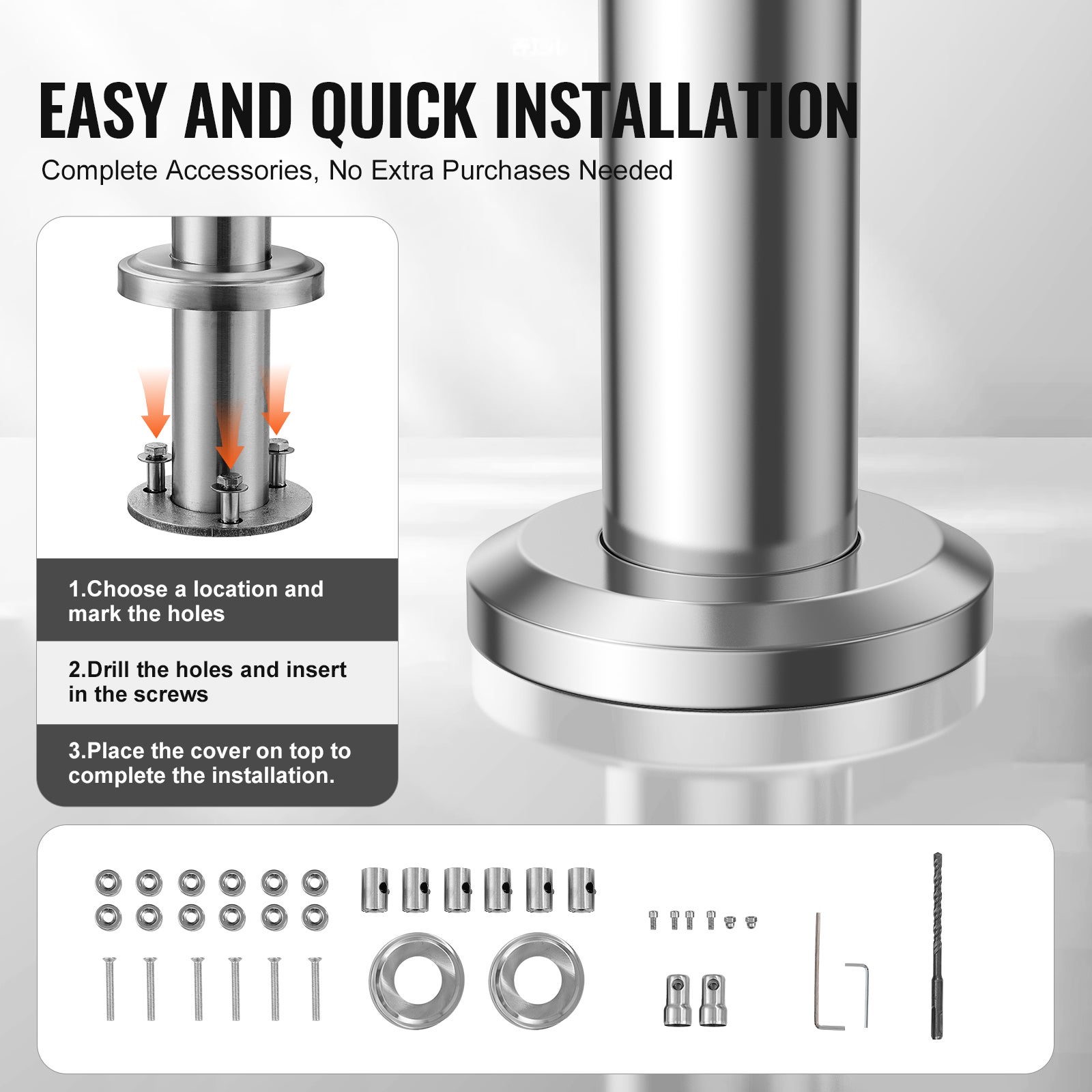 Rampes extérieures SucceBuy 47,2 po,3 barres transversales,design double colonne,rampes inox avec kit d'installation. - 6