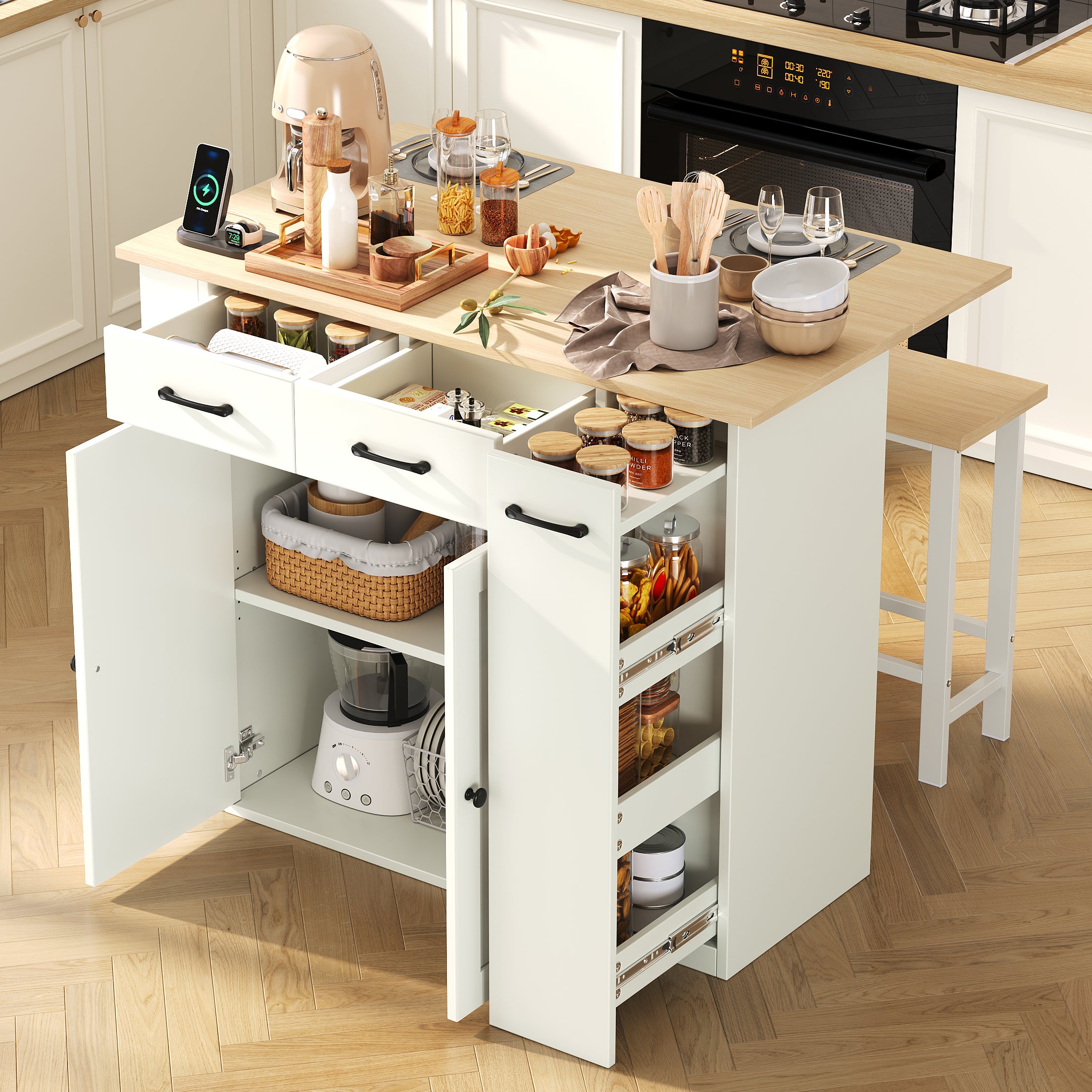Îlot central de cuisine, meuble multifonction avec rangement et plan de ...