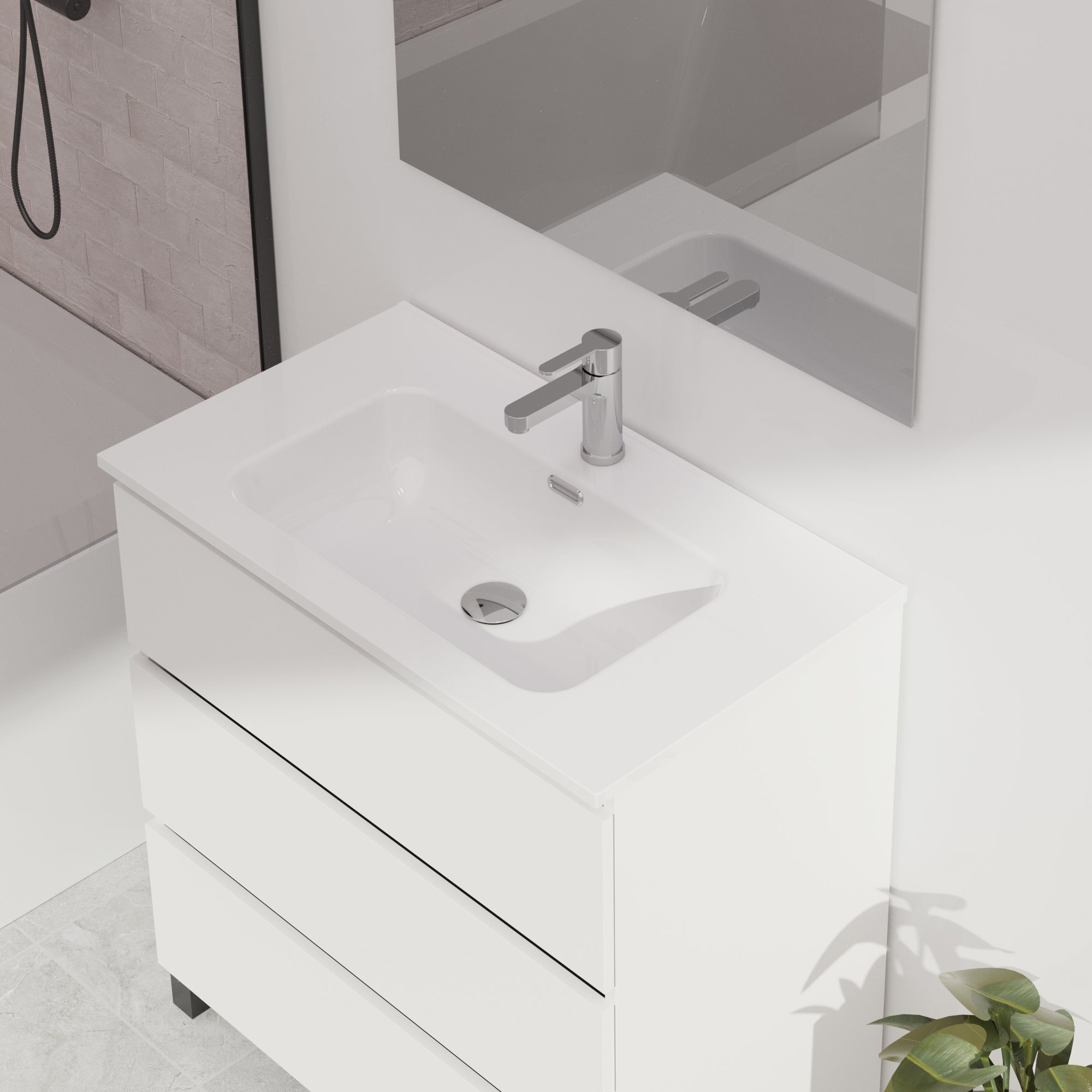 ENSEMBLE DE SALLE DE BAIN WINK | 90 CM BLANC | TROIS TIROIRS | LAVABO ENCASTRÉ | N'INCLUT PAS LE MIROIR | MEUBLE ASSEMBLÉ | ALDAY - 3