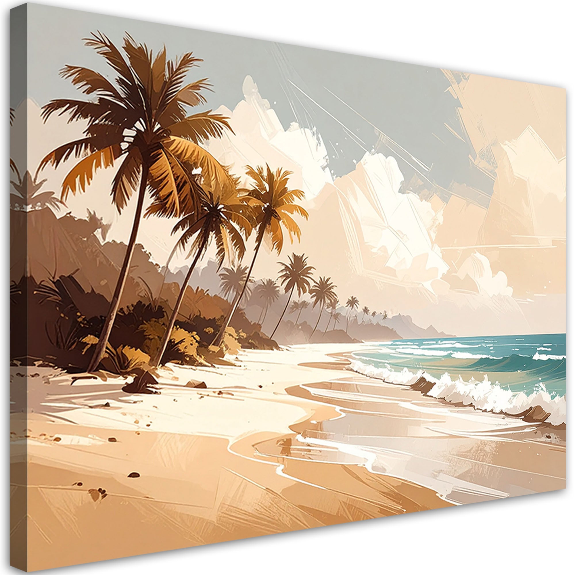 Obraz do salonu sypialni biura spa hotelu, Tropikalna plaża morze palmy w pastelach i beżu 120x80
