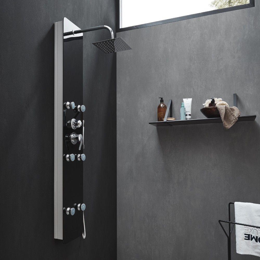 Paroi De Douche Noire 100x195 Cm – Verre ESG Semi-dépoli, Aluminium