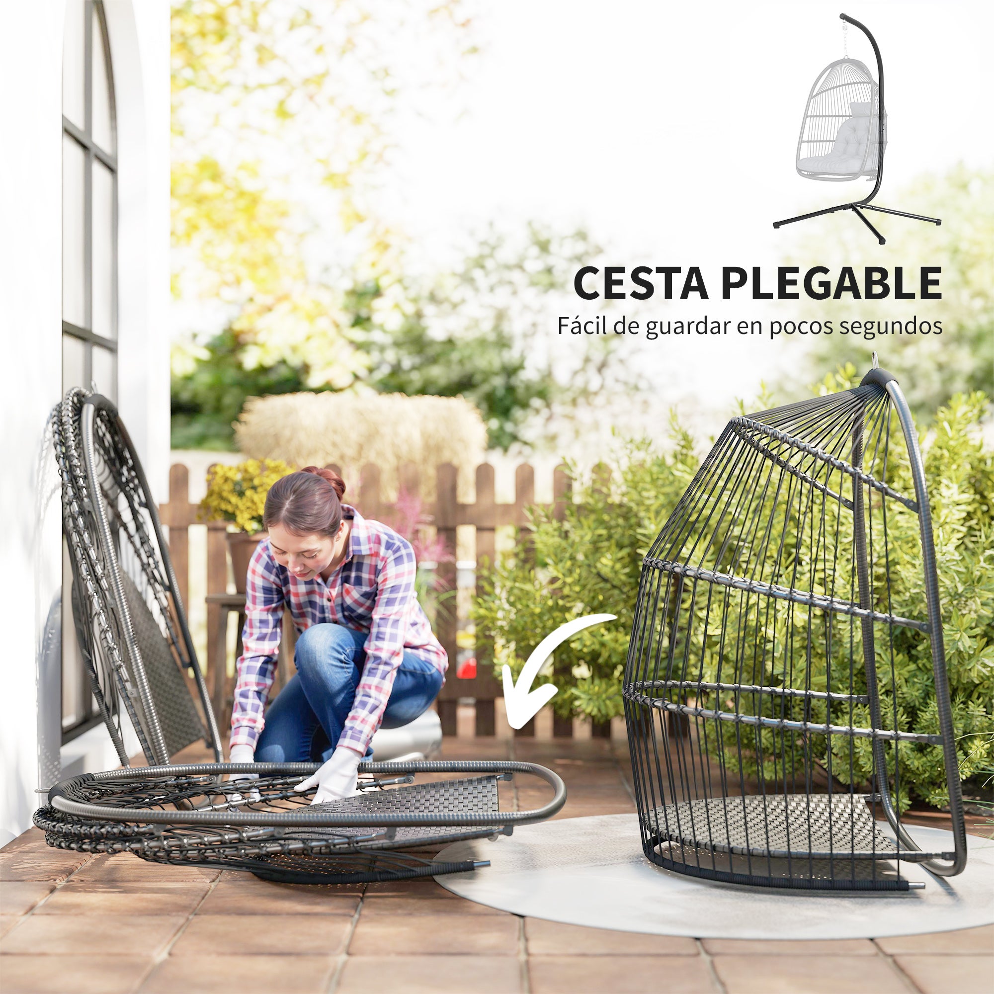 Cadeira Suspensa Outsunny Aço, PE Cinzento Escuro 107x100x196 cm - 6