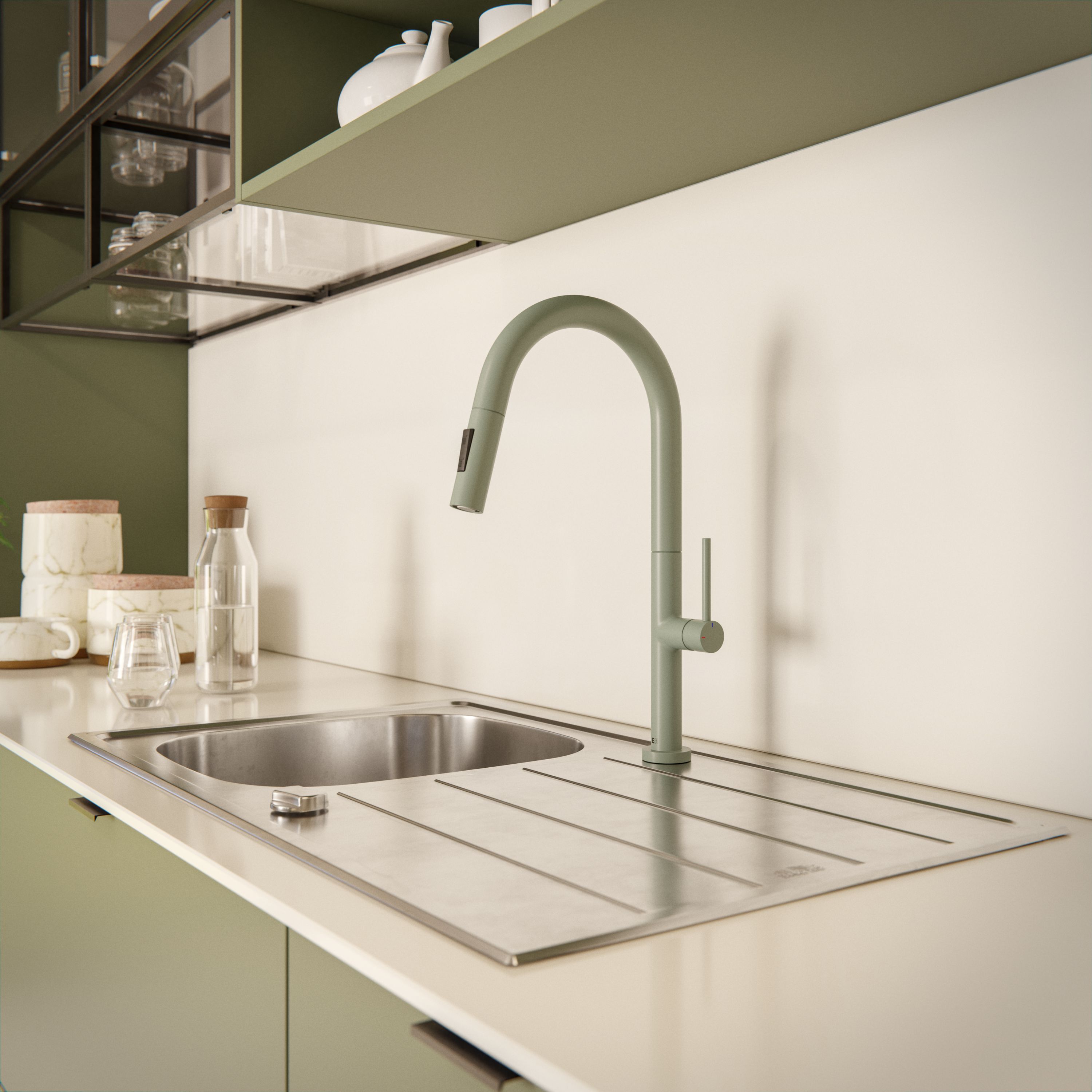 Portofino bateria zlewozmywakowa z wyciąganą wylewką szaro-zielona