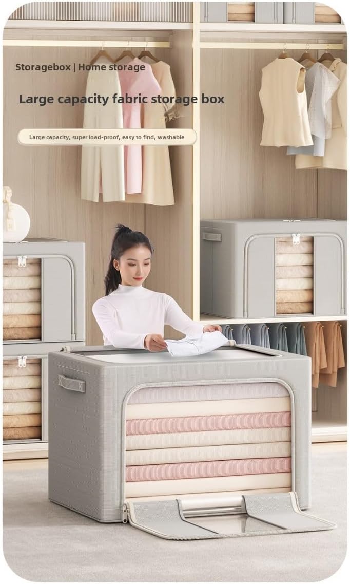 GoMaihe Lot De 3 Sacs De Rangement Avec Cadre En Métal - 198 L - Sac Empilable Pour Couettes, Vêtements - Boîte Pliable - Organiseur De Garde-robe