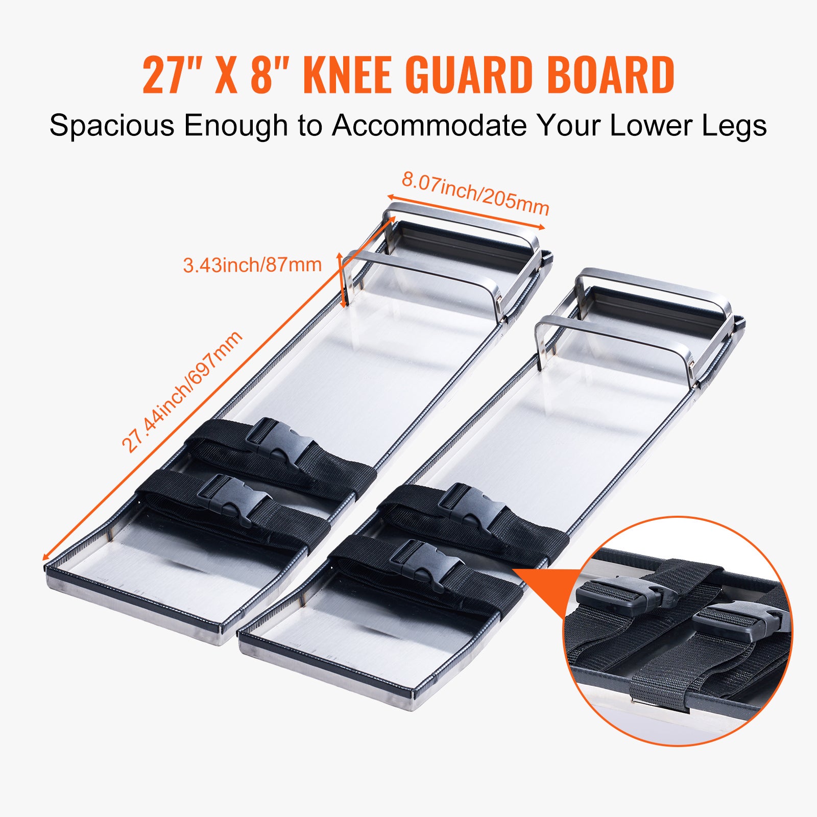 Planchers genou SucceBuy en inox pour béton 28'' x 8'', glissières pour travaux en béton, coussinets de genou avec sangles pour ciment et finition - 7