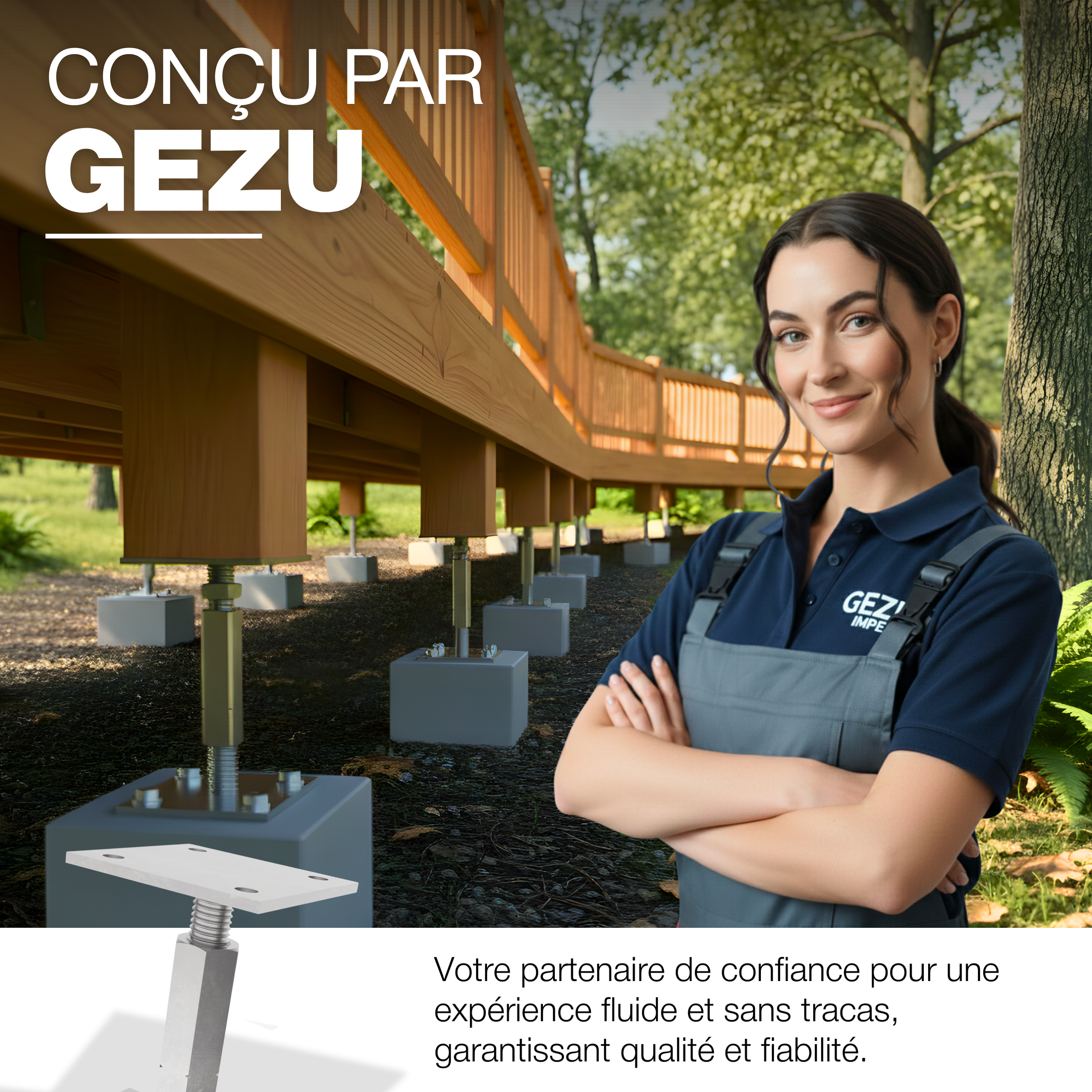 Support de poteau Galvanoplastie 70 x 70 mm | 140 - 190 mmhauteur reglable platine bois pied poteaux clôture GeZu Impex - 7