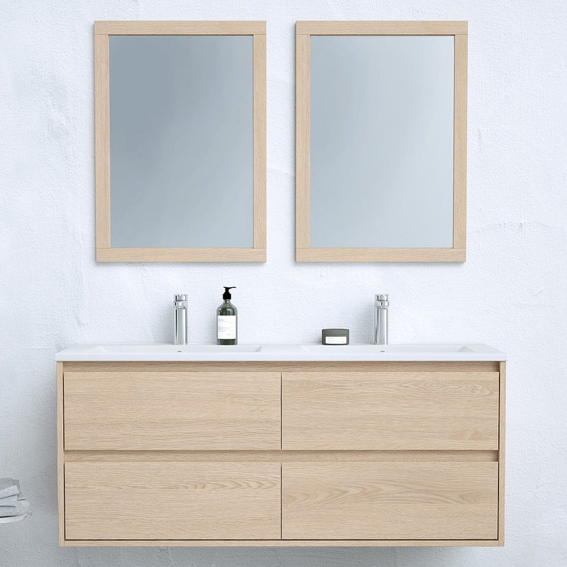 Szafka łazienkowa wisząca z umywalką w zabudowie - Okleina dębowa - 120 cm - MILIPAM