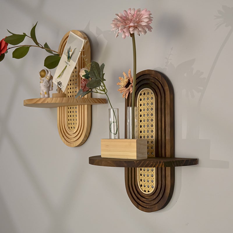 Étagères murales flottantes, ensemble de 2 étagères bohèmes en rotin, petite étagère décorative murale unique, étagères naturel pour salon - 3