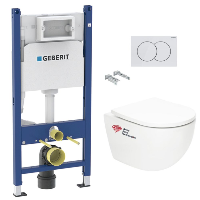 Pack WC Bâti support Geberit + WC Swiss Aqua Technologies Tornado sans bride + abattant SoftClose + plaque (TORNADOGEB3)