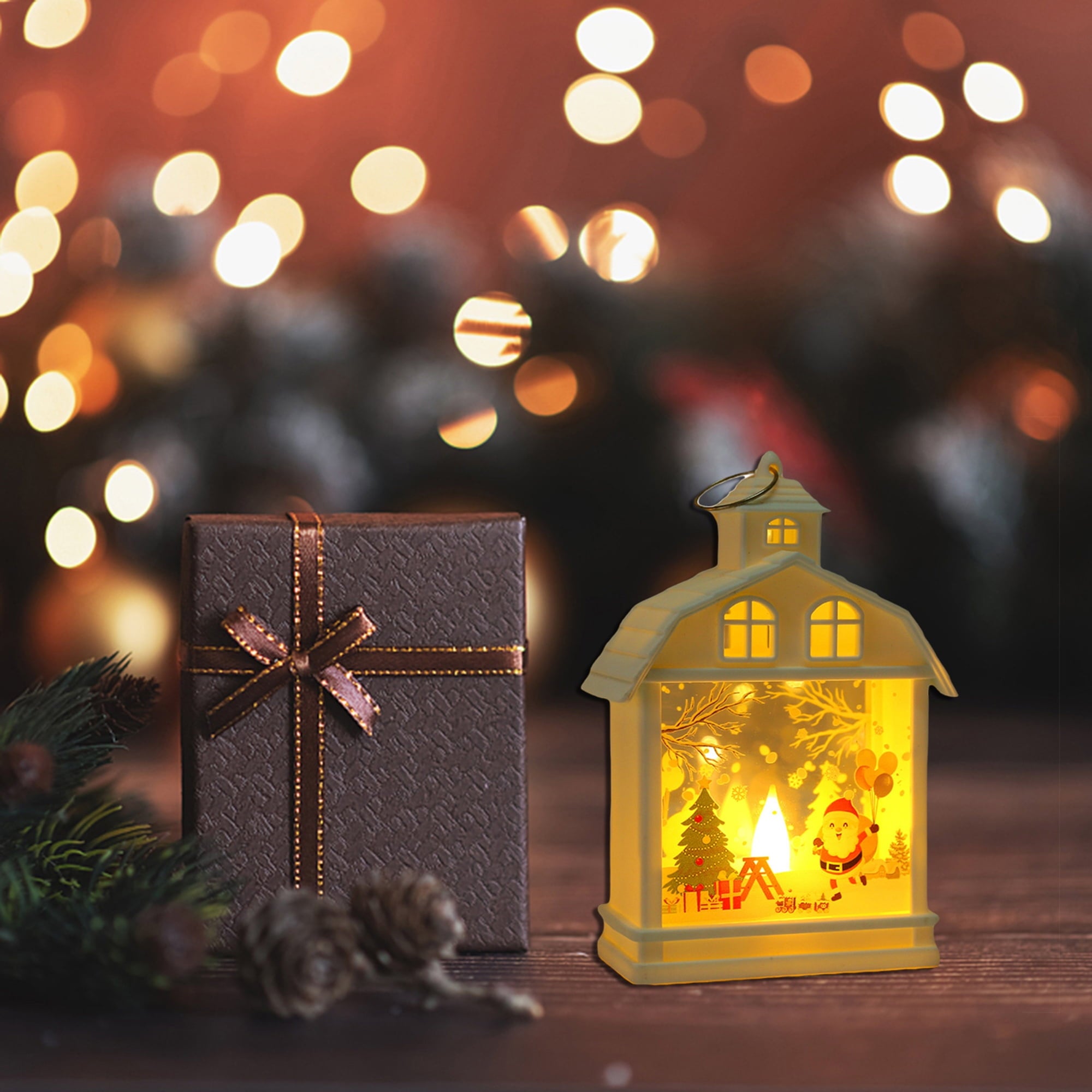 Lanterne du Père Noël 1 pièce, lanterne de Noël avec bougie LED, adaptée à la décoration de la maison de Noël, lumière chaude (piles incluses) - 5