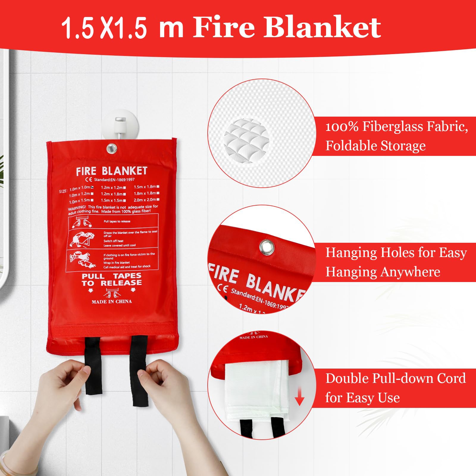 Flintronic Coperta Antincendio 2 Pezzi - 1x1m, Fibra Di Vetro, Resistente Fino A 500°C, Per Casa E Cucina - Foto 9