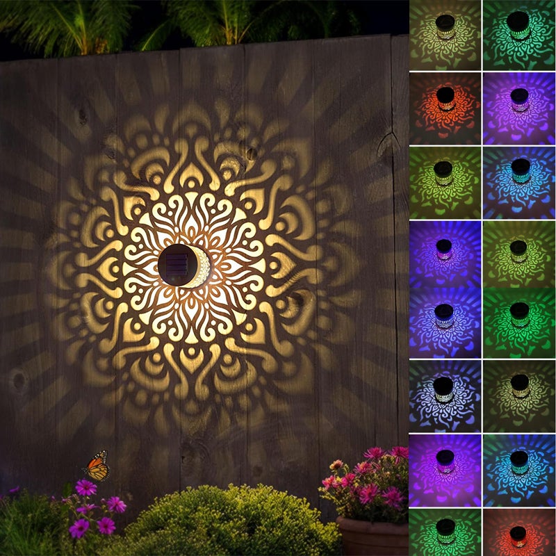 Zewnętrzna solarna lampa ścienna oświetlenie dekoracyjne Mandala kolorowe oświetlenie oświetlenie schodów tarasowych wodoodporne oświetlenie ogrodowe