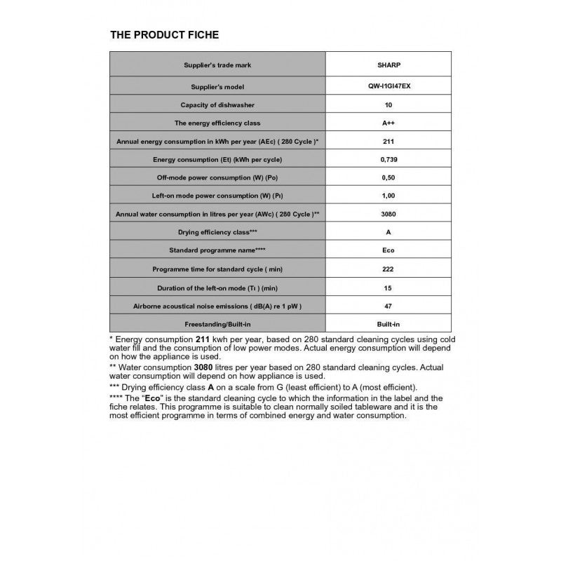 Lave-vaisselle encastrable SHARP 10 Couverts 45cm E, QWI1GI47EX - 2