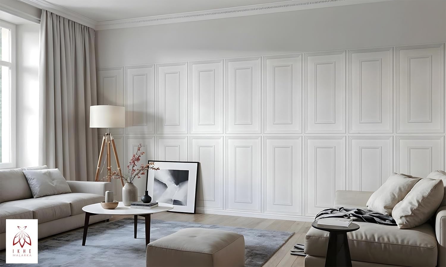 0.5m² Panneaux muraux 3D en PVC 100x50 cm – Design italien, effet moulures classiques, revêtement moderne pour salon, chambre et couloir TD100 White - 2