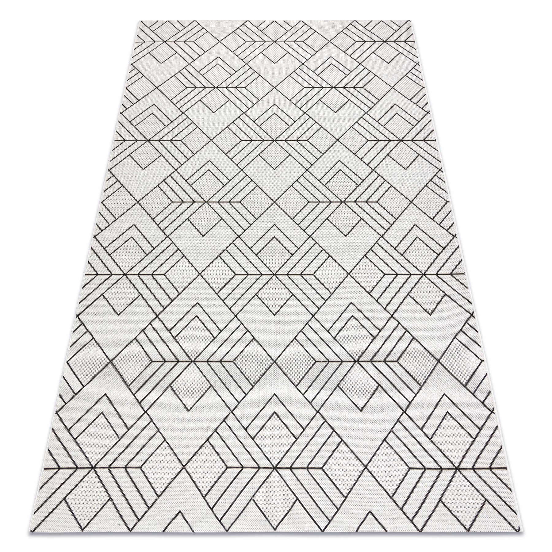 Dywan SZNURKOWY SIZAL FLAT 48731960 Kwadraty, romby, geometryczny krem / szary 140x200 cm