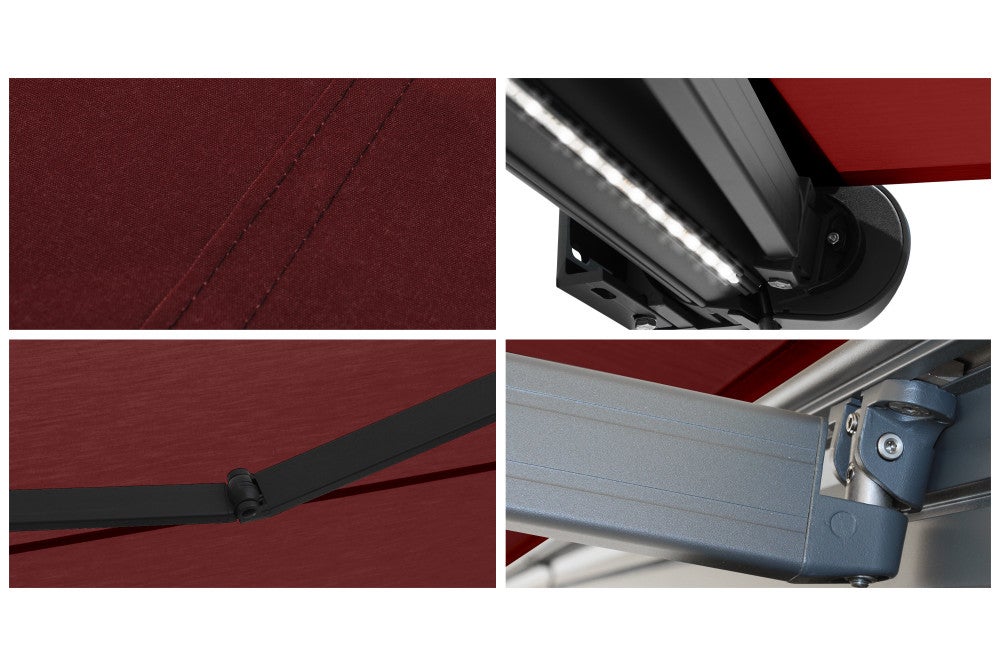 Store banne Coffre intégral PROTECT 2 LED Gris Anthracite 6x3,5m Motorisé à télécommande + Eclairage LED - Toile Rouge - 5