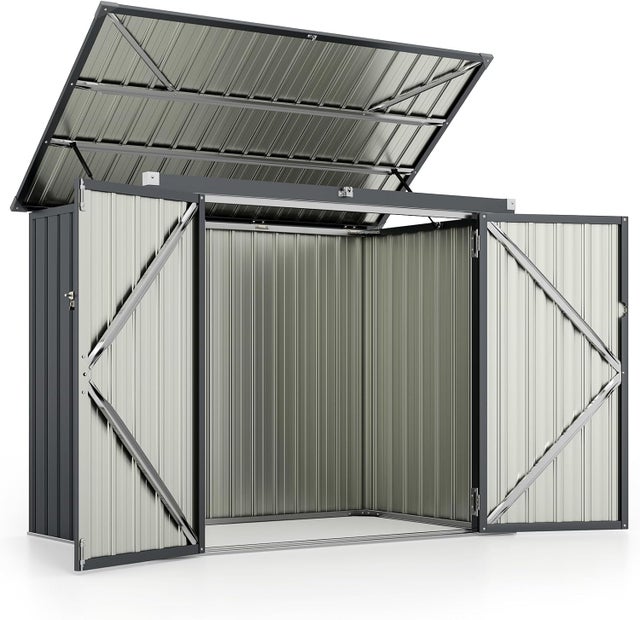 Metalowa altana ogrodowa 1,51 m², altana ogrodowa z ocynkowanej stali z zatrzaskiem, dach podnoszony za pomocą sprężyny gazowej, 2 drzwi, kolor szary